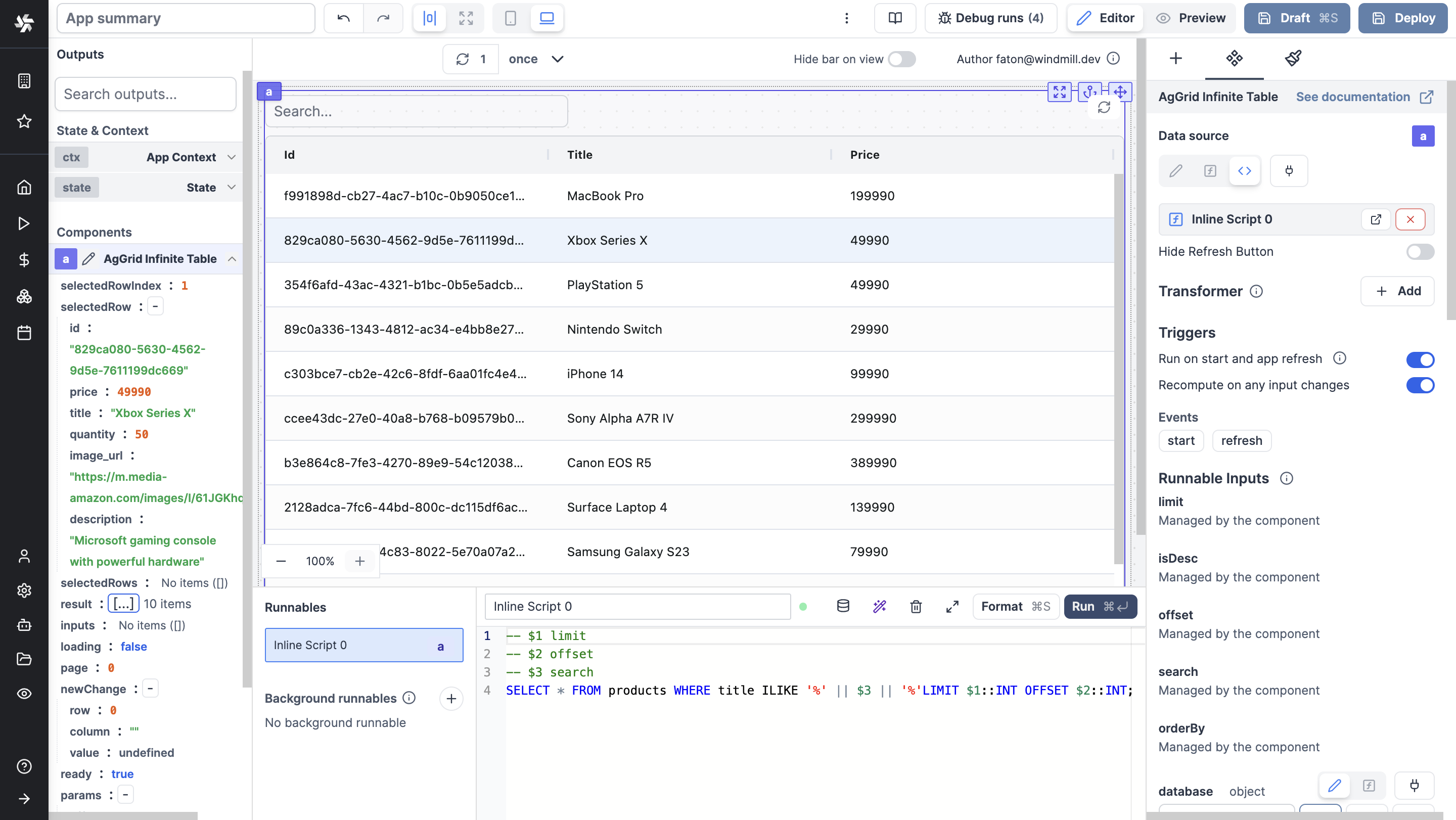 AgGrid infinite table AgGrid infinite table