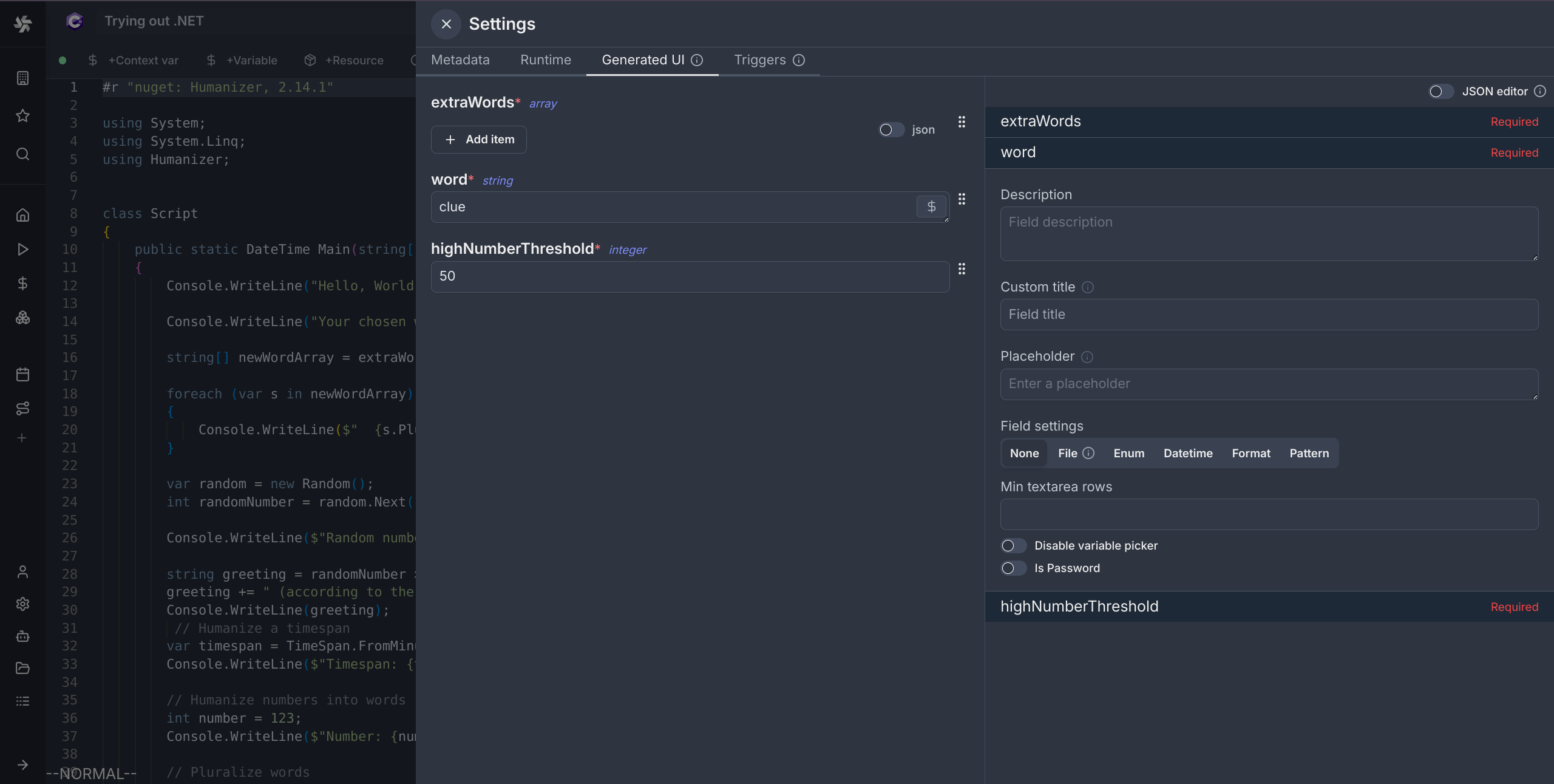 Advanced settings for C# Advanced settings for C#