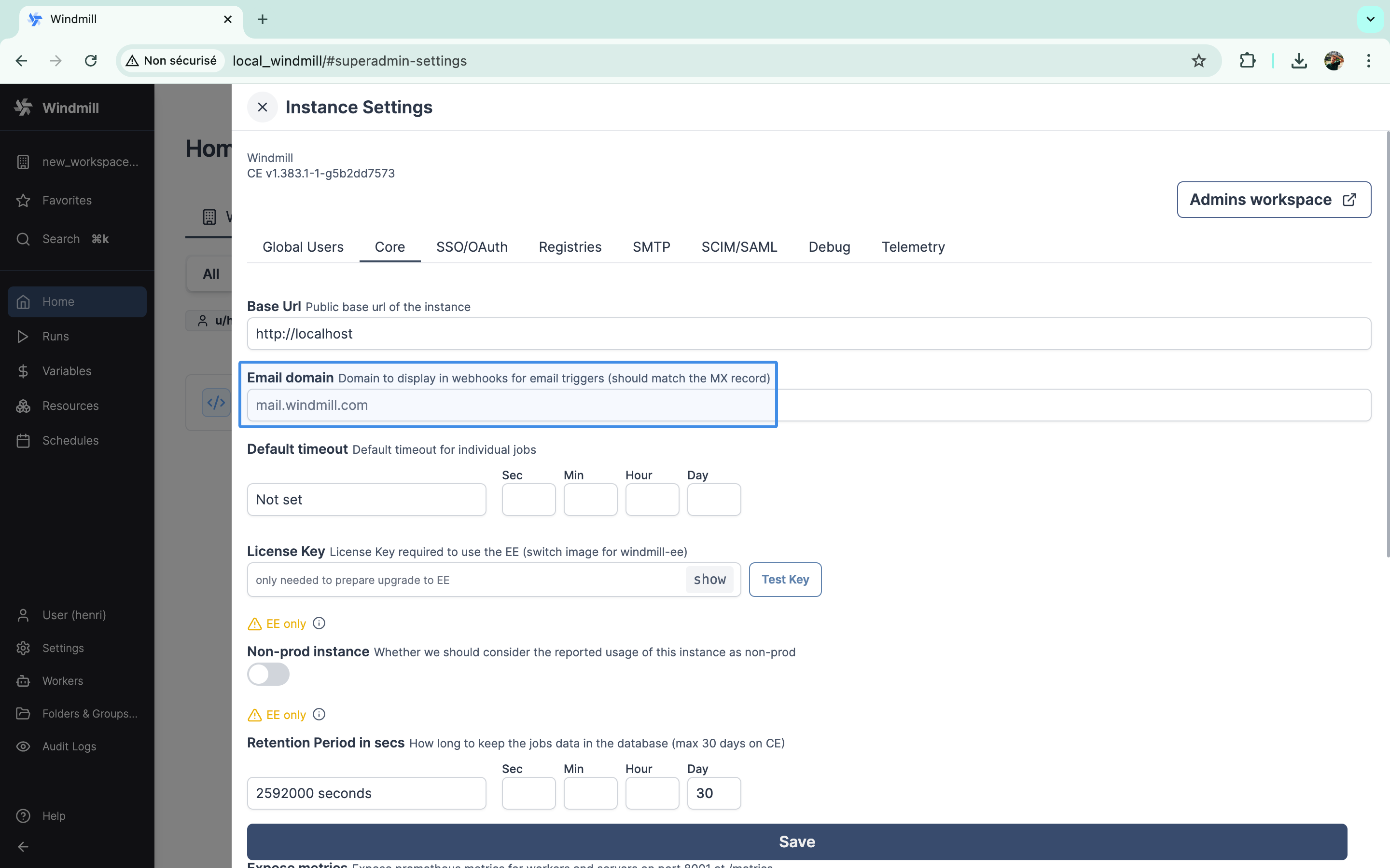Instance settings Instance settings