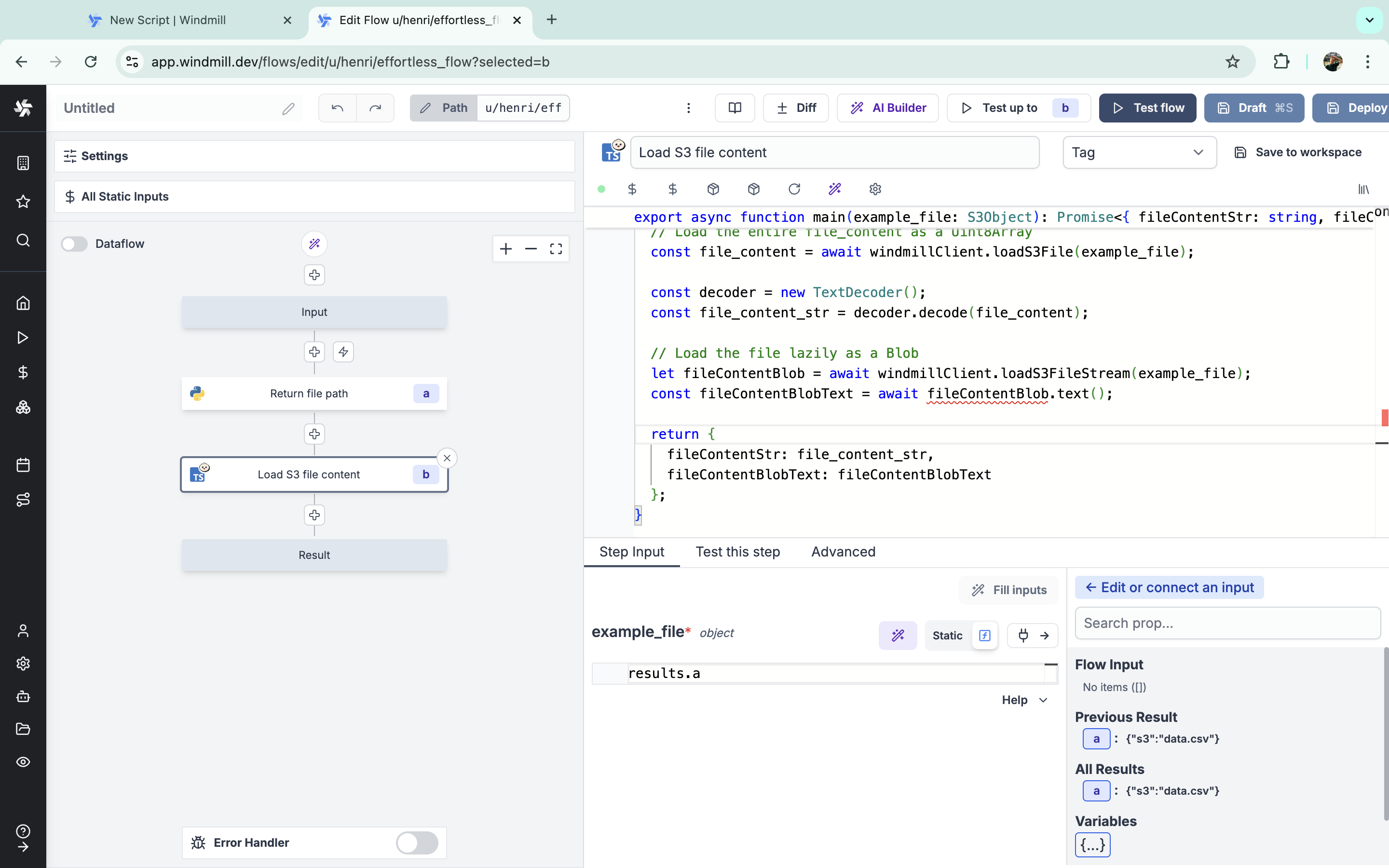 S3 file input in flow 1 S3 file input in flow 1