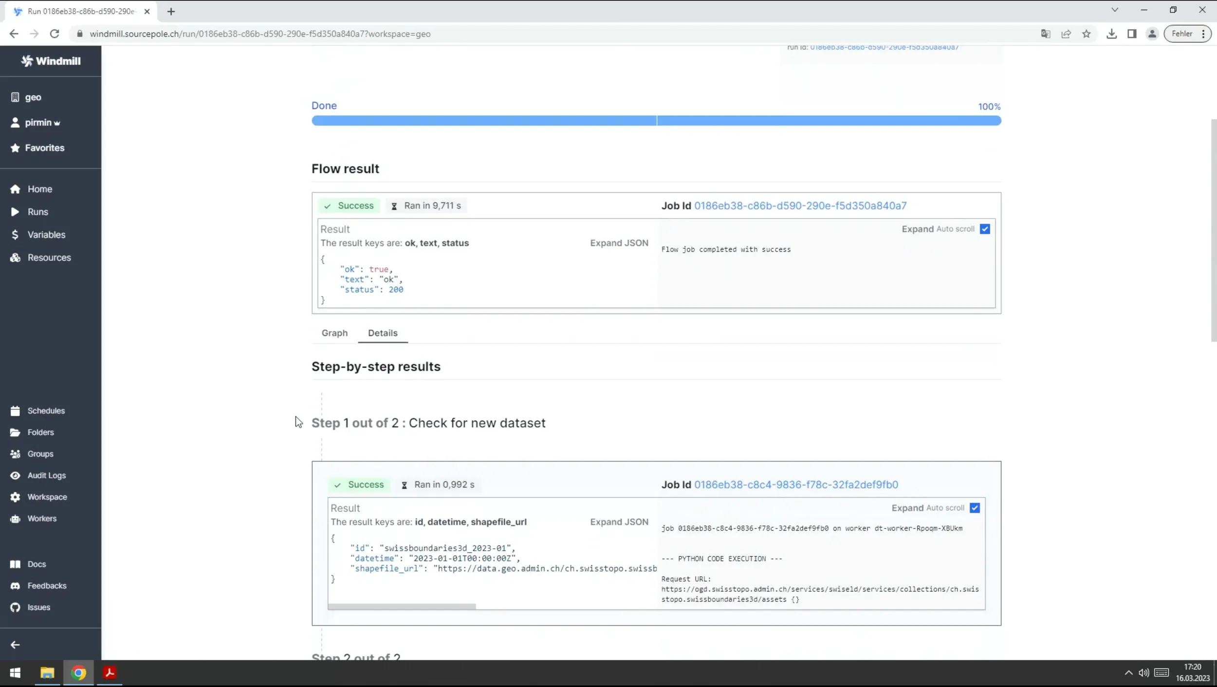 Workflow results Workflow results