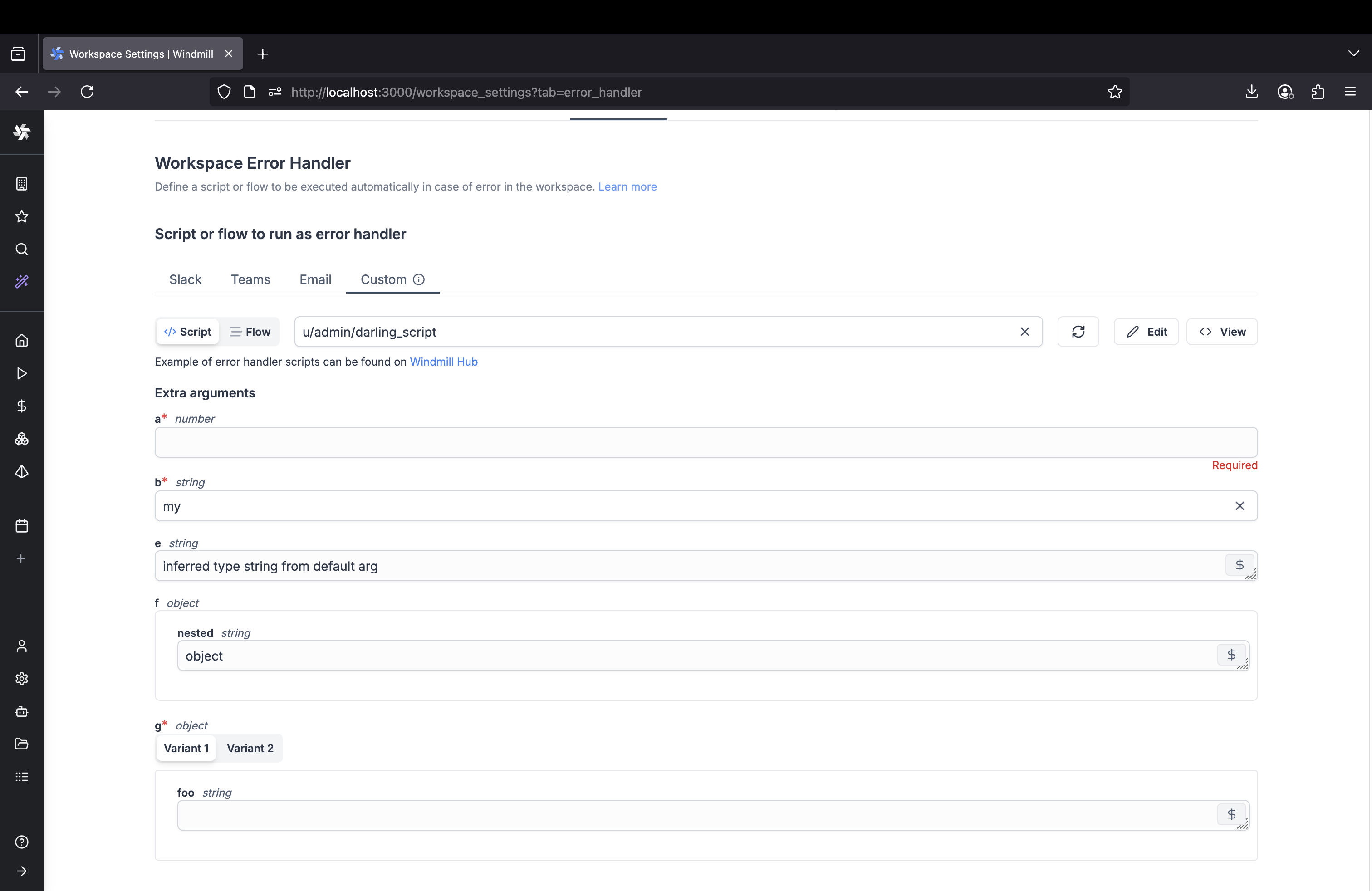Workspace Error handler Workspace Error handler